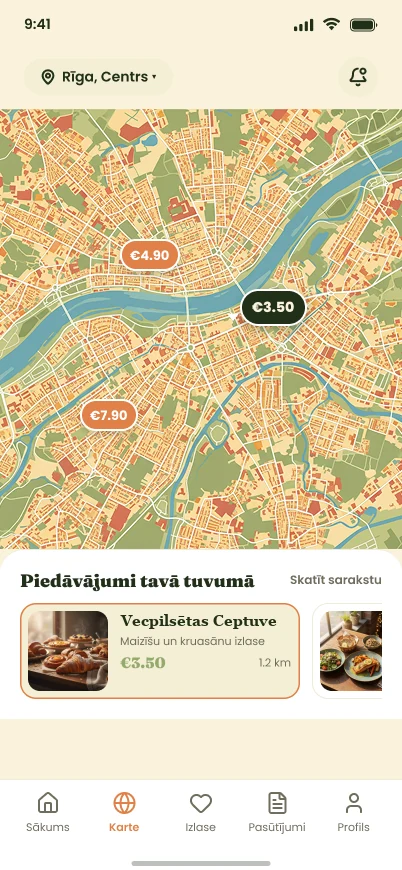 Plateful karte ar piedāvājumu cenām Rīgas centrā